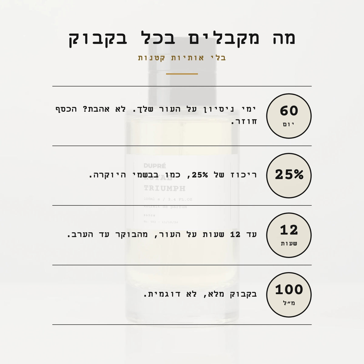 Royal Triumph · מה מקבלים בכל בקבוק